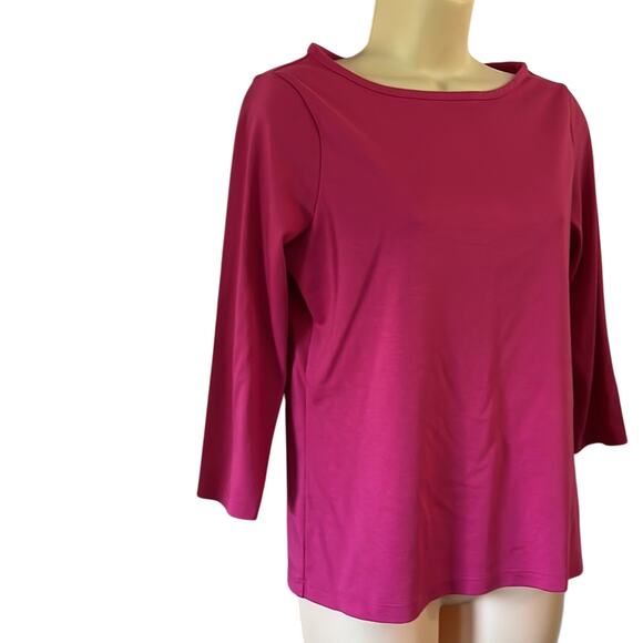 L.L. Bean Bright Pink Supima Cotton Knit Top Woman Size Small Pullover - Picture 2 of 7